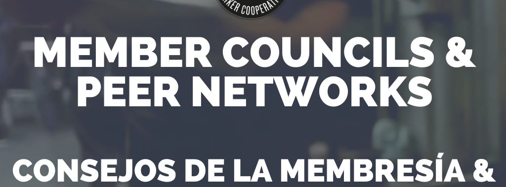 A blurred out background image of a worker using a printing press and text that reads Member Councils and Peer Networks