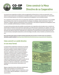 Captura de pantalla de un documento con graficos verdes y texto demasiado pequeño como para leer menos el titulo cómo construir la mesa directiva de su cooperativa de trabajadores 