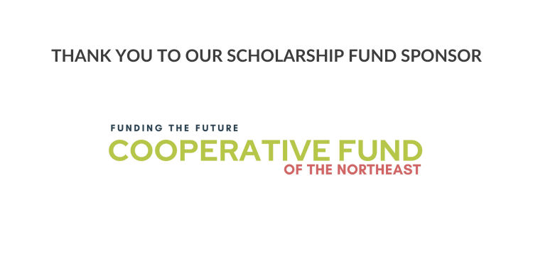 Graphic that says "Thank you to our scholarship fund sponsor" with the logo of Cooperative Fund of the Northeast, with the tagline "Funding the Future."