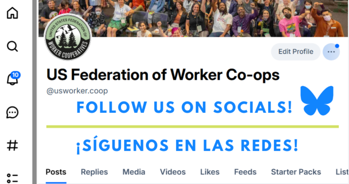 screenshot of a social platform profile text reads follow us on socials
