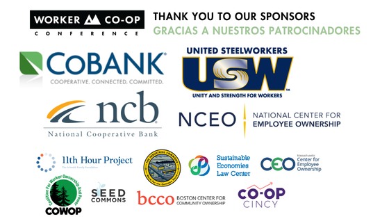 a collage of logos of sponsors of the worker co-op conference